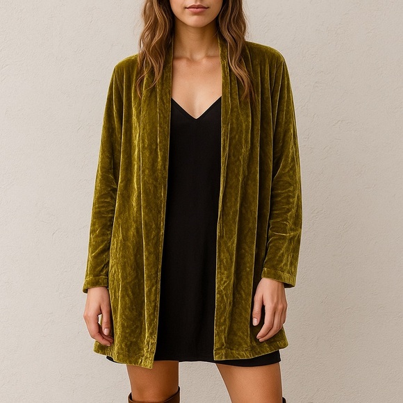 Kathleen Sommers Boutique Dijon Silk Velvet Open Cardigan Medium – Quiet Luxury - Picture 1 of 16